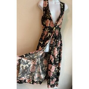 Vintage 80s 90s Pineapple Patch Dress XS Midi Asymmetrical Cottagecore Floral